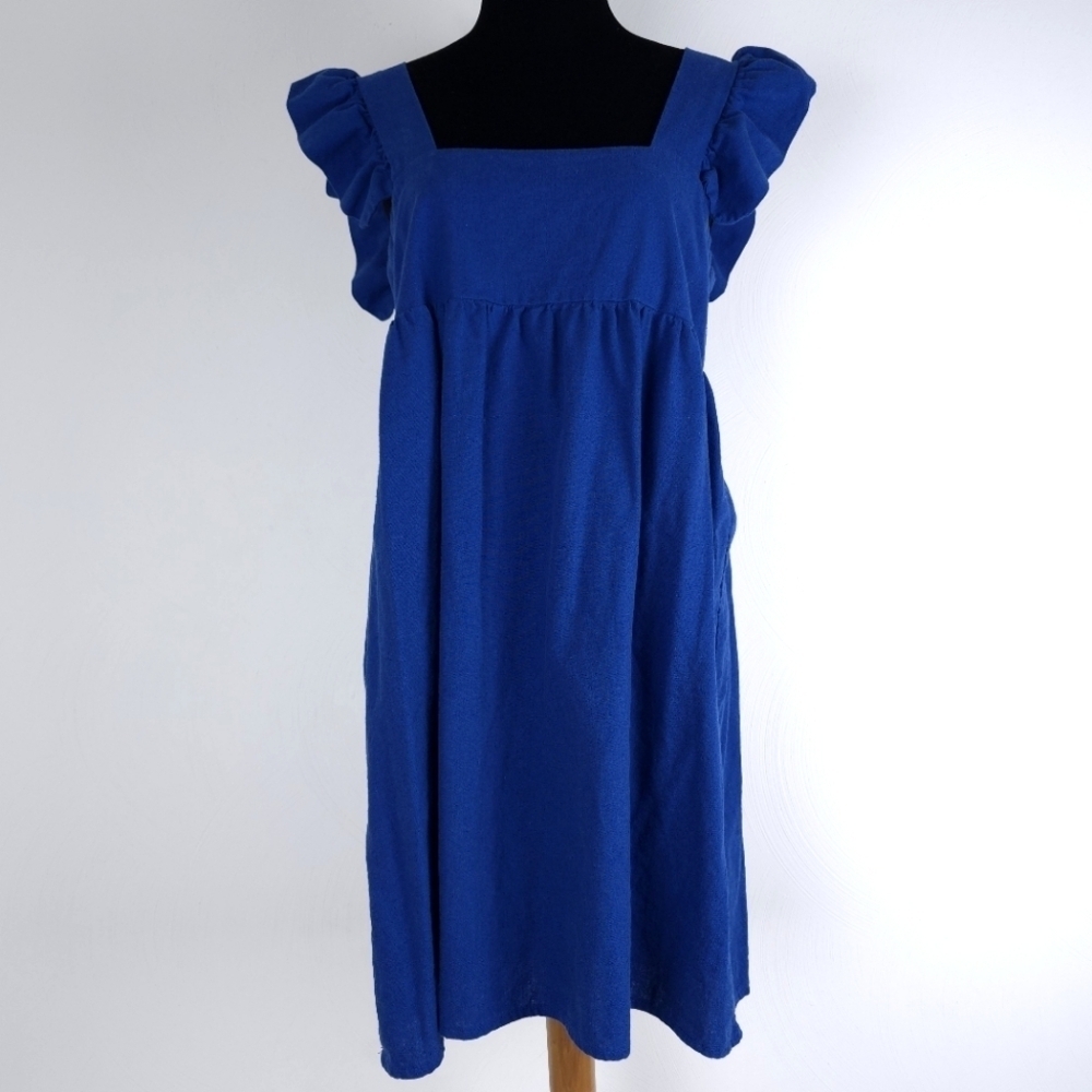 2 Hearts Women’s Linen blend Babydoll Waist flutter Sleeve Size Large